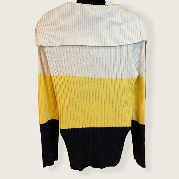 Liz Claiborne Womens White Yellow Navy Cotton Ribbed Knit Sweater Large Pullover - Picture 2 of 6